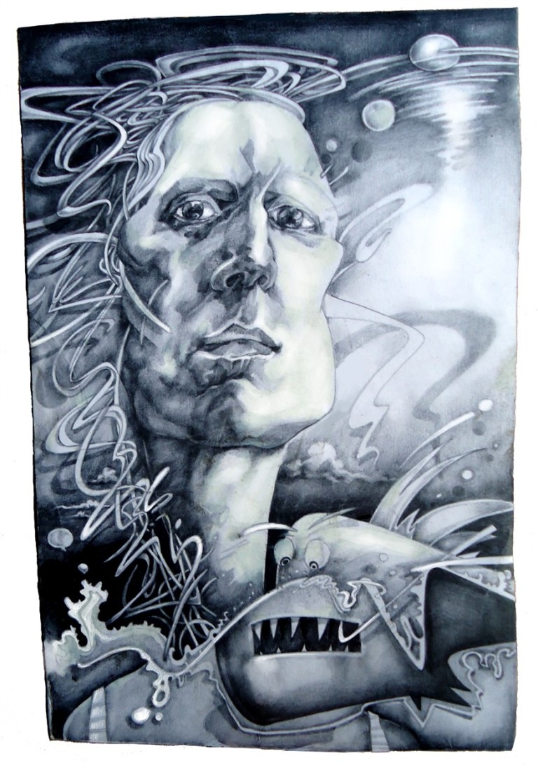 dibujo drawing draw draweverywhere pencil papel paper lapiz pez mujer retrato woman portrait sumergido pescado