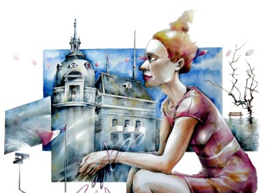 watercolor acuarela paper papel portrait woman buildings edificios city ciudad mujer architecture arquitectura